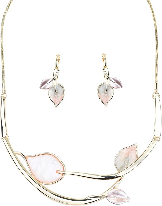 Vintage Statement Jewelry Set Leaf Floral Bohemian Boho Statement Necklace Earring Set Crystal Fashion Costume Jewelry