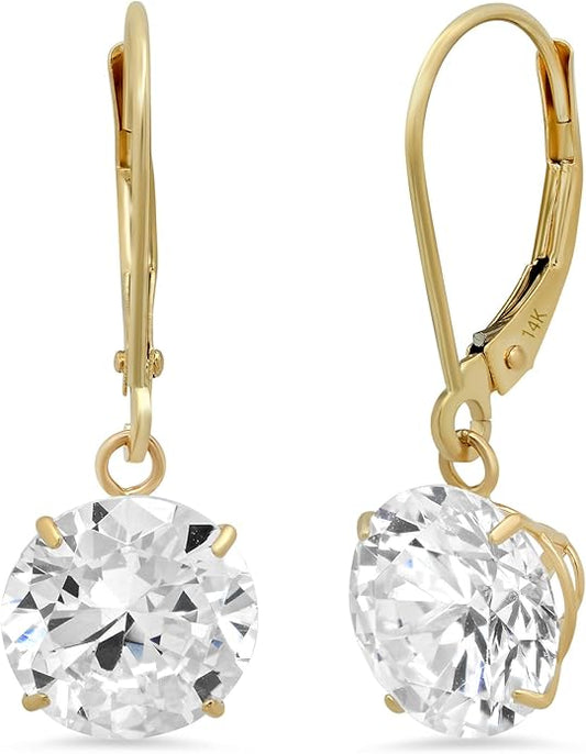 14k Gold Leverback Cubic Zirconia Dangle Earrings | Solid Real White or Yellow Gold Dangle Earrings for Women | 1-8 CT.TW 14k Gold Earrings for Women | CZ Cubic Zirconia Drop Earrings by MAX + STONE