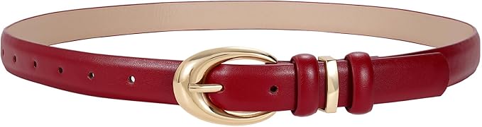 TRIWORKS Women Leather Belt for Jeans Pants Fashion Ladies Skinny Faux Leather Dress belt with Gold Buckle