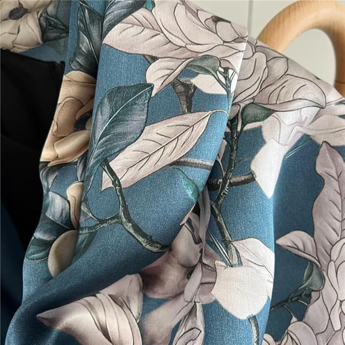 100% Mulberry Silk Scarfs for Women Floral Print Satin Long Scarf for Headscarf Hair Wraps Shawl with Gift Packed