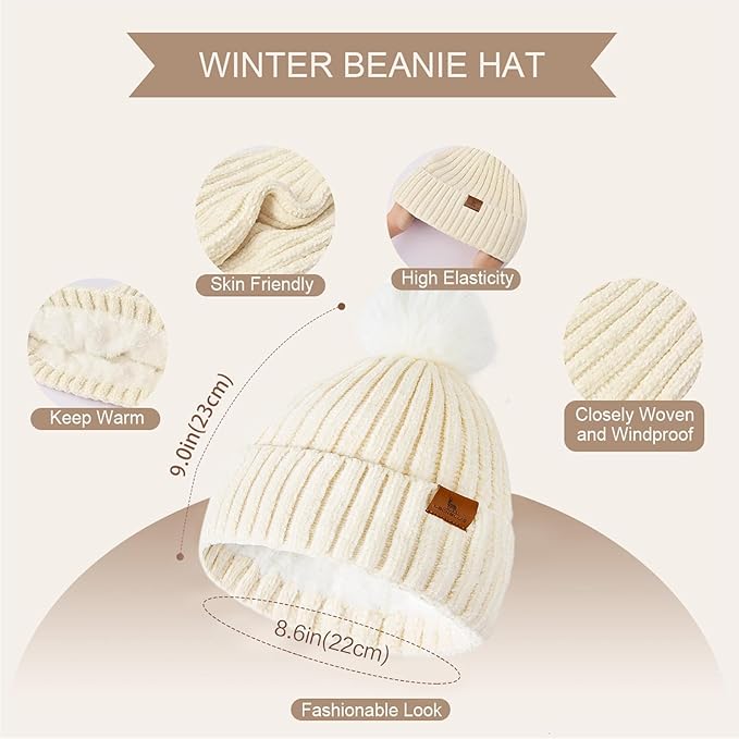 Womens Winter Beanie Hat Scarf Touchscreen Gloves Set Knit Warm Skull Caps Long Neck Scarves for Women Men