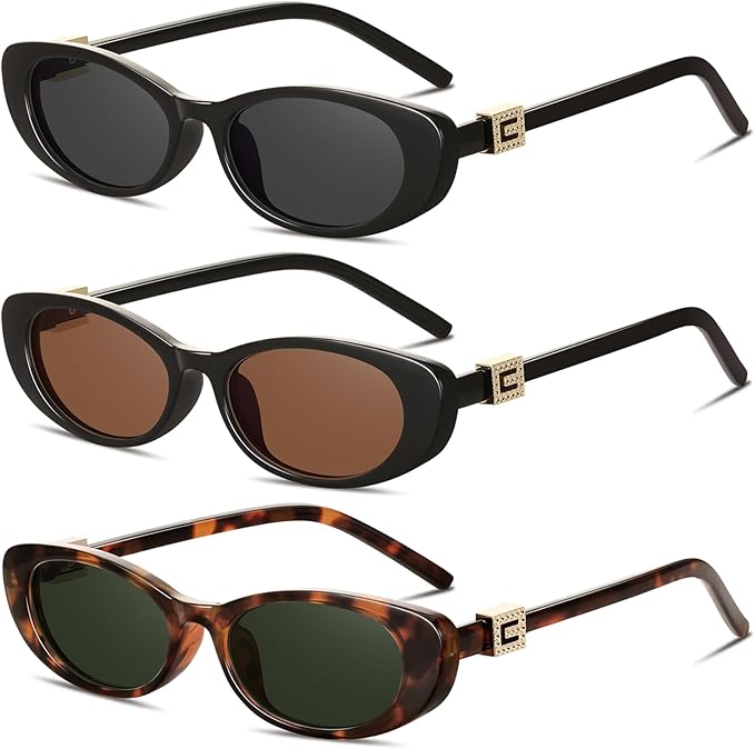 Retro Oval Cat Eye Sunglasses for Women Trendy Narrow Small Oval Sun Glasses 90s Vintage Shades