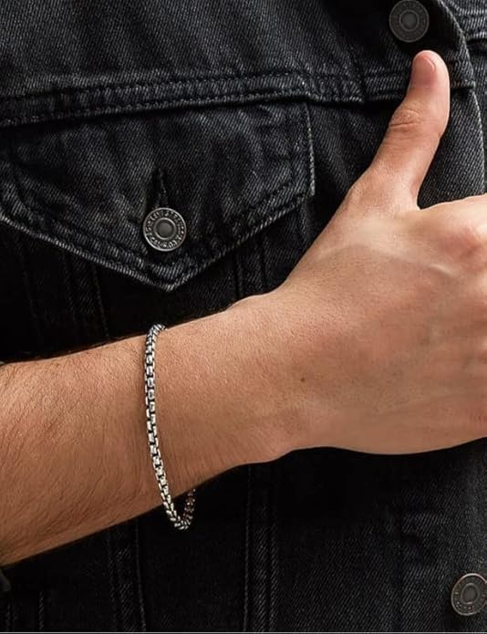 nometo 925 Sterling Silver Rope Chain Bracelet Box Chain Bracelet 2mm3mm5mm Silver/Gold Plated Bracelet for Men Women Silver Bracelet 6.5-9 Inches