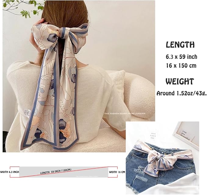 Livrerpi Silk Feeling Head Scarf Fashion Satin Hair Scarf Square Long Scarves for Women Gifts