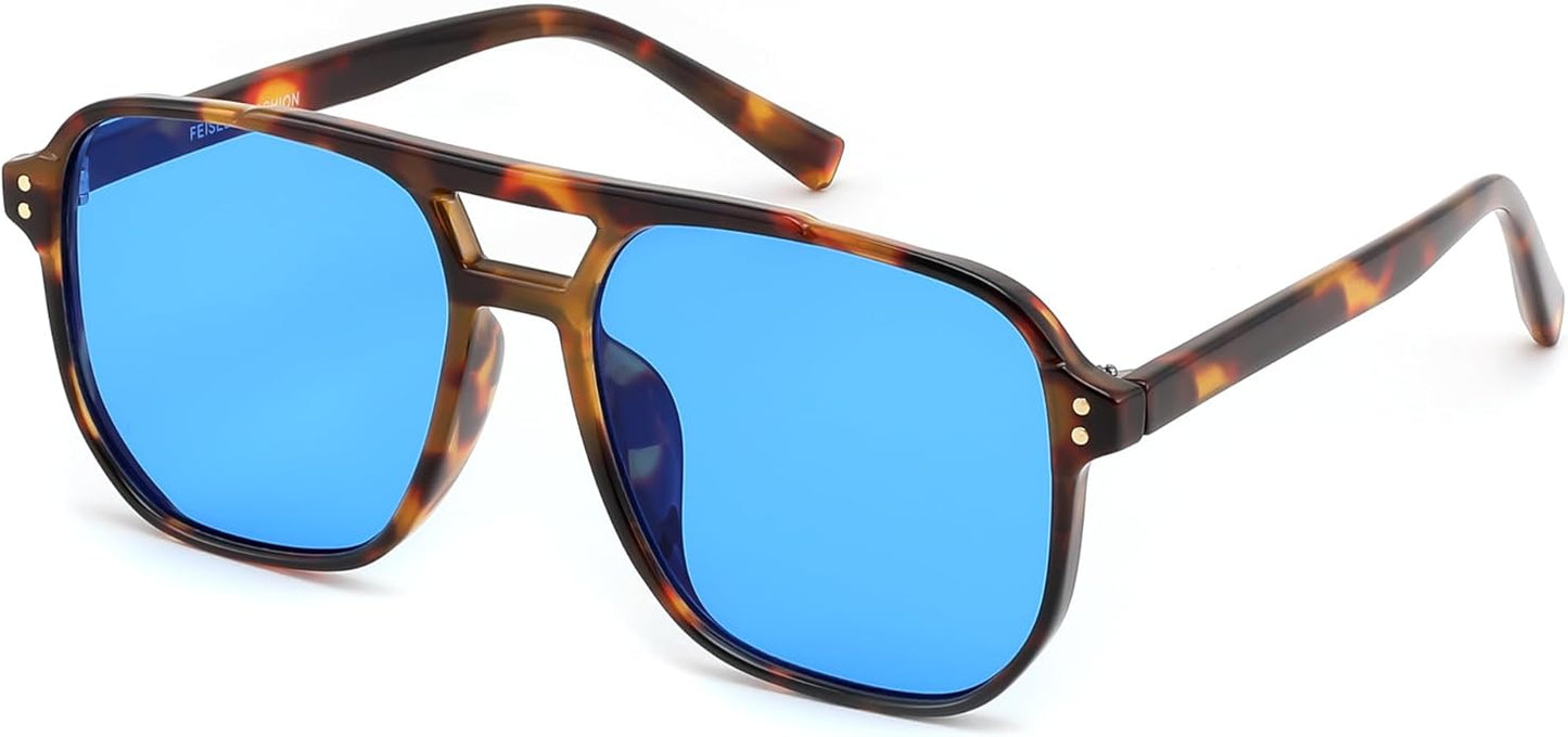FEISEDY Retro Square Aviator Sunglasses Women Men 70s Vintage Trendy Plastic Frame Sun Glasses B2835