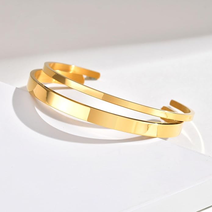 MEALGUET Stainless Steel Mens Cuff Bracelet : Minimal Cool Silver/Black/Gold Plated Open Metal Cuff Bangle Bracelets for Men,Mens Bracelet Jewelry Gift