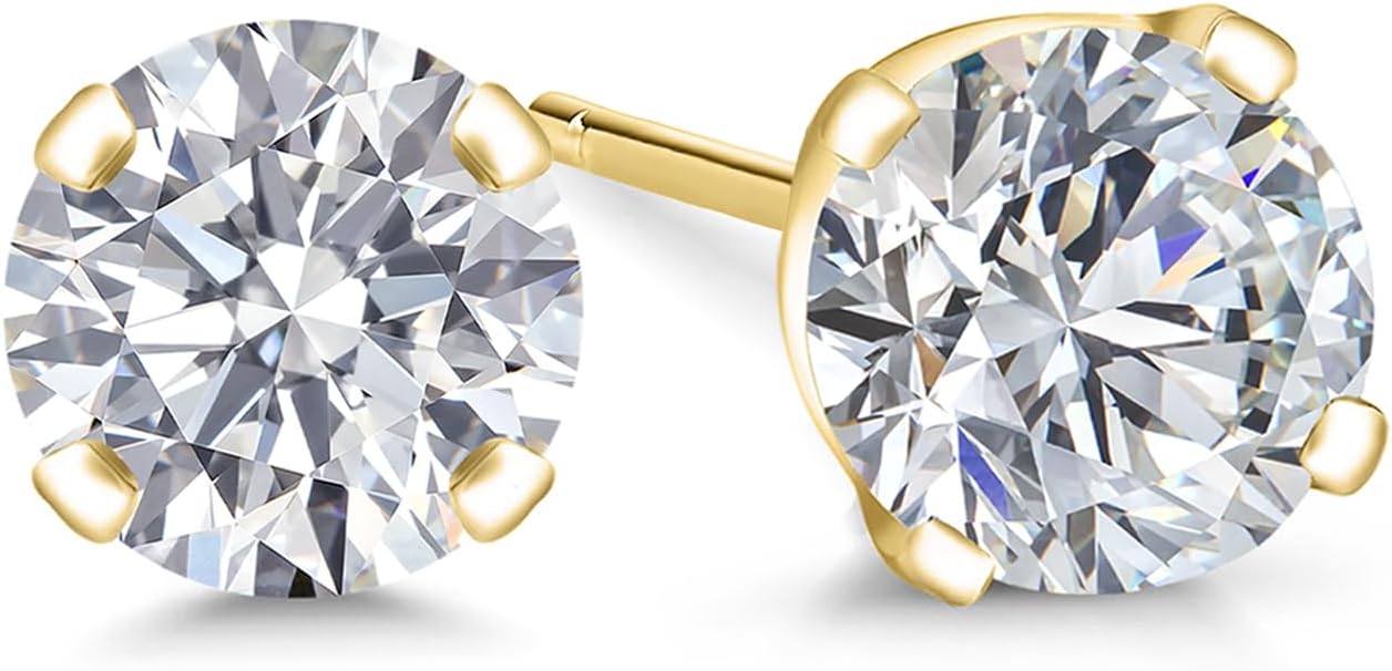 Gem Stone King 0.20 to 6 Cttw 14K Gold Lab Grown Diamond Stud Earrings | Gold Earrings For Women Men | E-F Color | VS1-VS2 Clarity