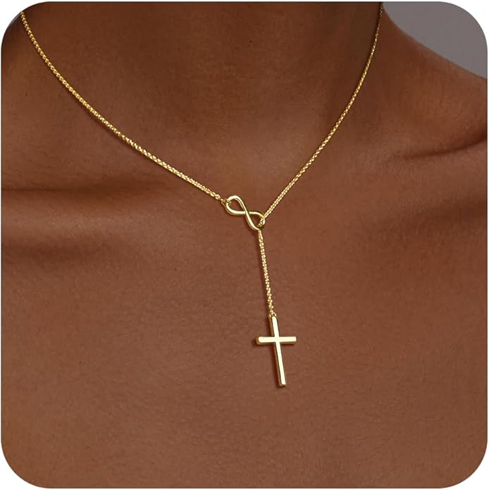 Infinity Cross Necklace for Women, Unique Trendy Fahion Cross Jewelry Gifts, Non Tarnish & Waterproof Dainty Simple Gold Cross Pendant, Christian Religious Easter Faith Accessories Jewelry Gifts