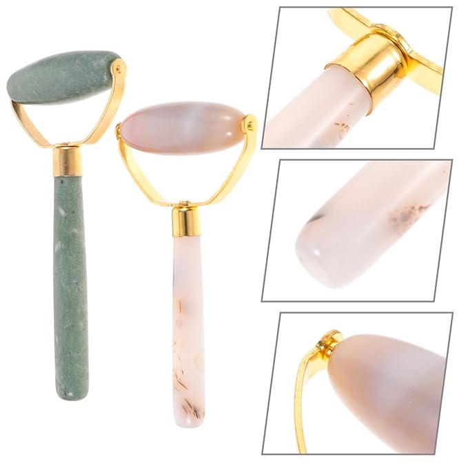 FUOYLOO 2Pcs Jade Facial Massage Roller and Scraper for Skin Care Face Massage Tool to Reduce Puffiness Wrinkles and Promote Relaxation