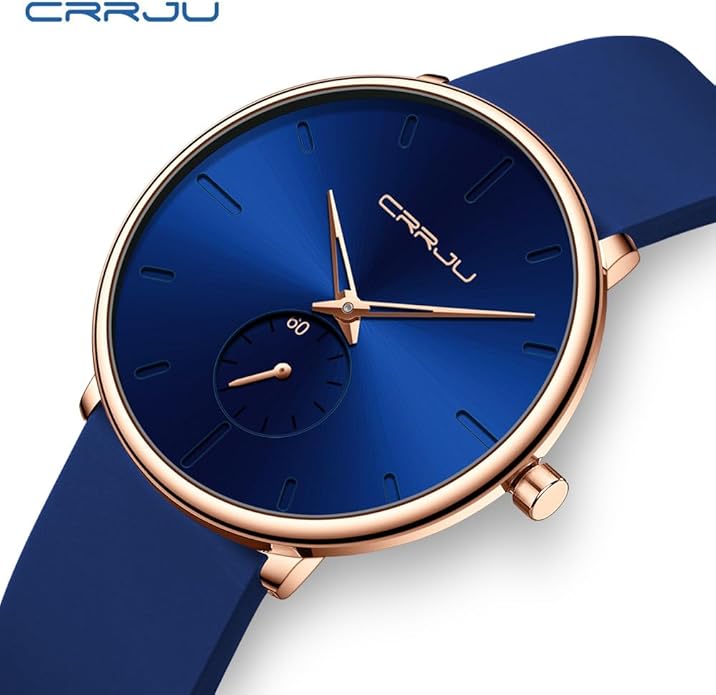 CRRJU Men’s Women Watch Casual Stylish Waterproof Quartz Unisex Wristwatches, Ultra Thin Watches for Men Women, Colorful Silicone Band