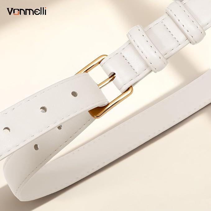 VONMELLI Womens Thin Leather Belt for Jeans Pants Dress Fashion Skinny Belt with Gold Buckle for Women