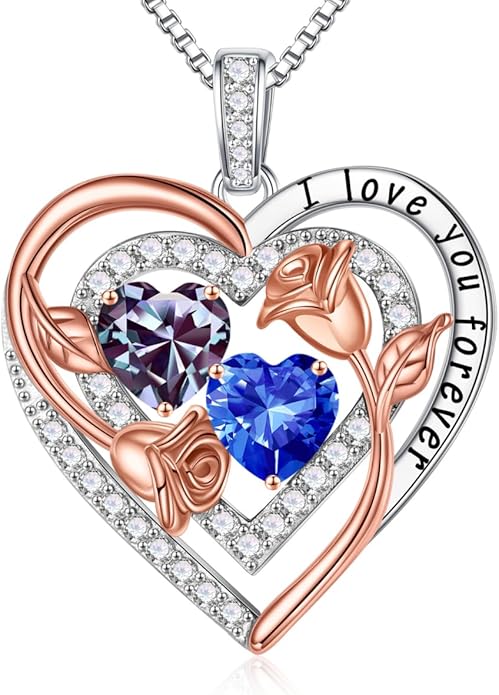 Iefil Mothers Day Gifts for Wife - Sterling Silver Birthstone Necklace Birthday Gifts for Her Wife