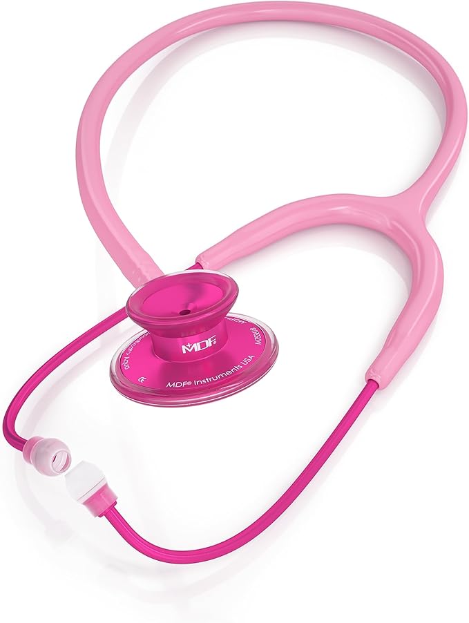 MDF Instruments, Acoustica Lightweight Stethoscope for Doctors, Nurses, Students, Home Health Use, Adult, Dual Head, Pink Tube, Pink Alloy Chestpiece-Headset, MDF747XPPA01