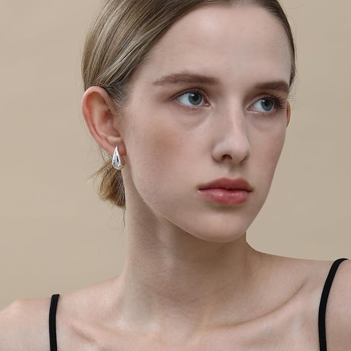 Apsvo Chunky 14K Gold Plated Hoop Earrings for Women, Lightweight Waterdrop Hollow Open Hoops, Hypoallergenic Dupes Earrings
