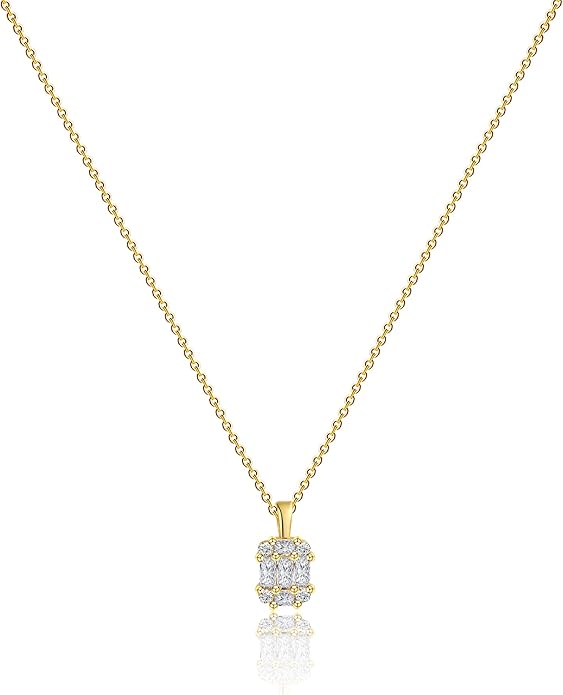 MIDEEO Christmas Gifts for Grandkids CZ Diamond Necklace for Women Dainty Layered Cubic Zirconia Solitaire Pendant Necklace Gold Plated Waterdrop Shape Square Emerald Green CZ Simulated Diamond Bridesmaid Necklace