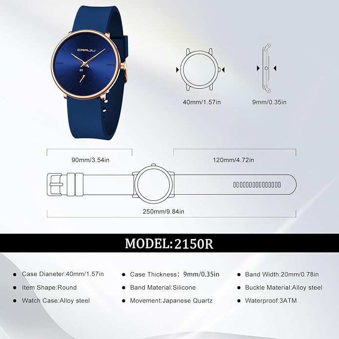 CRRJU Men’s Women Watch Casual Stylish Waterproof Quartz Unisex Wristwatches, Ultra Thin Watches for Men Women, Colorful Silicone Band