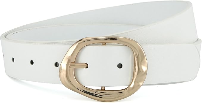 Earnda Leather Belts for Women Casual Fashion Waist Belt with Liquid Shapes Gold Buckle for Jeans Pants Dresses