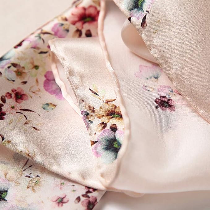 100% Mulberry Silk Scarfs for Women Floral Print Satin Long Scarf for Headscarf Hair Wraps Shawl with Gift Packed