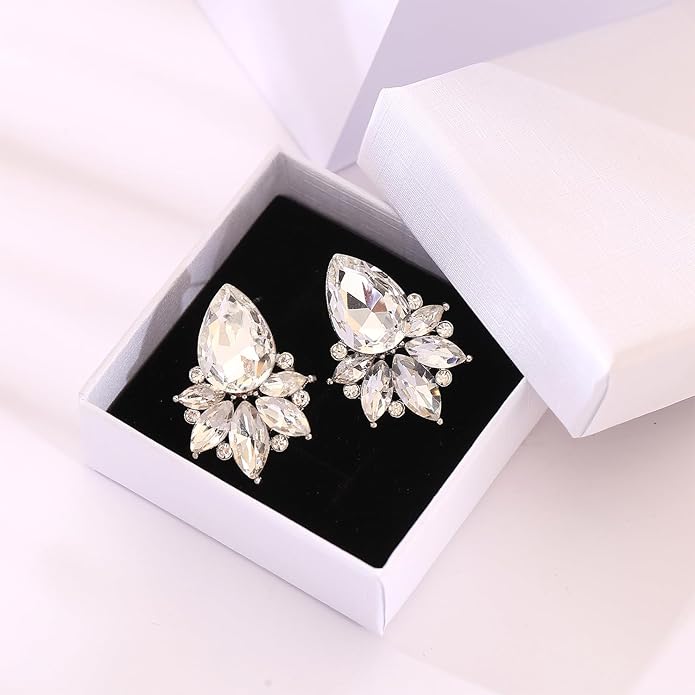 Vintage Rhinestone Earrings Fancy Crystal Cluster Drop Earrings Art Deco Earrings for Women