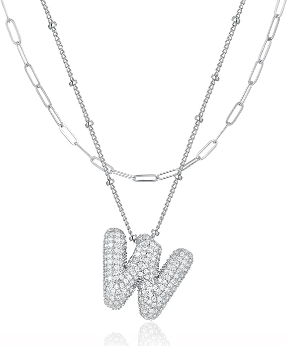 LUCA SMITH Initial Necklaces for Women, Dainty Balloon Bubble Letter, Name Letter Alphabet Pendant Layered Choker Chain Jewelry Gift