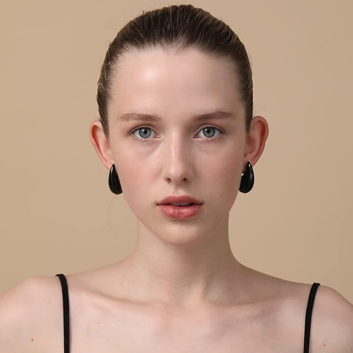 Apsvo Chunky 14K Gold Plated Hoop Earrings for Women, Lightweight Waterdrop Hollow Open Hoops, Hypoallergenic Dupes Earrings