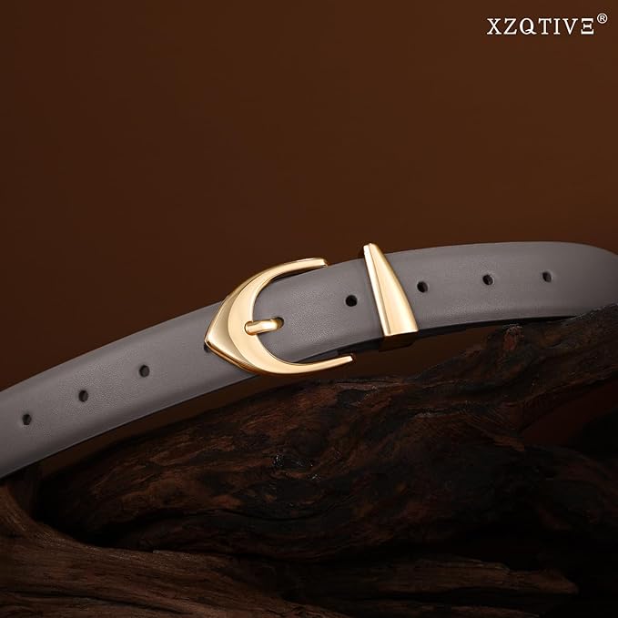 XZQTIVE Women's Leather Belts, Classic Minimalist Design For Jeans Pants Dresses, Black Belt With Gold Buckle