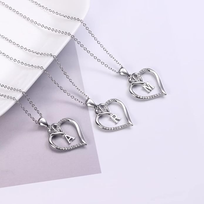 STORUP Gifts for Women Teen Girls - Heart Initial Necklaces for Women Girls, 14K-Gold-Plated Cubic Zirconia Initial A-Z Pendant Dainty Heart Necklaces for Teen Girl Jewelry Birthday Gifts