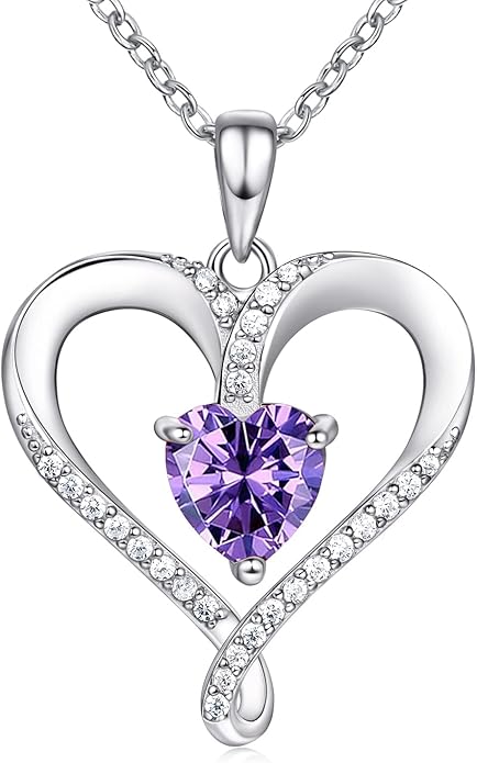Birthstone Necklace for Women, 18K White Gold Heart Necklace Filled 925 Sterling Silver, Diamond Womens Jewelry Christmas Gifts for Women Wife