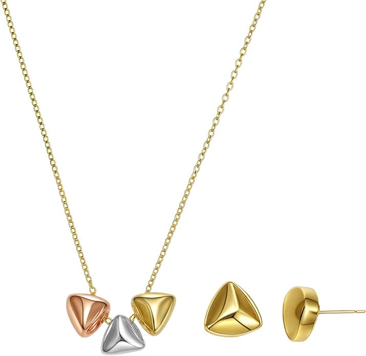 Dainty Geometric Jewelry Set for Women - Stainless Steel Necklace & Earrings Minimalist Matching Set