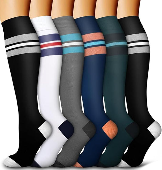 Bluemaple 6 Pack Copper Compression Socks for Women and Men Circulation-Best Support for Medical, Running,Nursing,Athletic