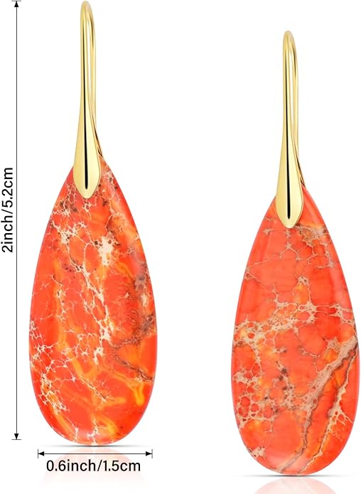 Emperor Stone Dangle Earrings for Women - Natural Healing Crystal Earrings with Gold Fishhooks in Soothing Colors, Unique Personalized Valentine‘s Day Gift Set for Her