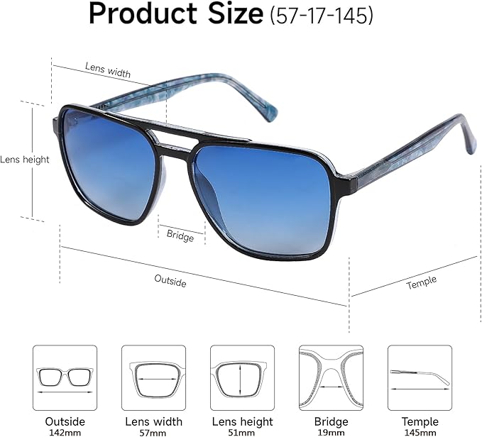 Polarized Retro Aviator Sunglasses Men Women, 70s Fashion Sun Glasse With UV400 Classic Acetate Frame