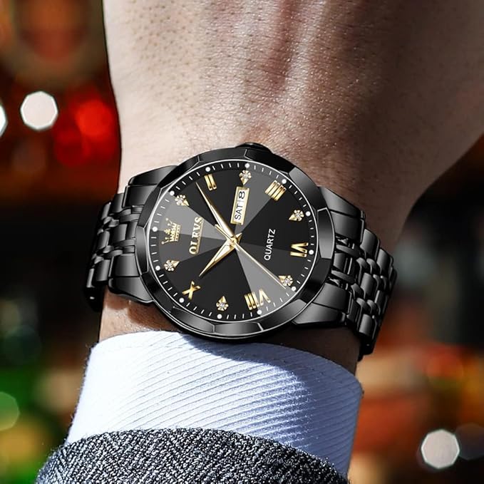 OLEVS Watch for Men Women Large Face Unisex Diamond Luxury Dress Analog Quartz Stainless Steel Waterproof Luminous Date Business Casual Wrist Watch
