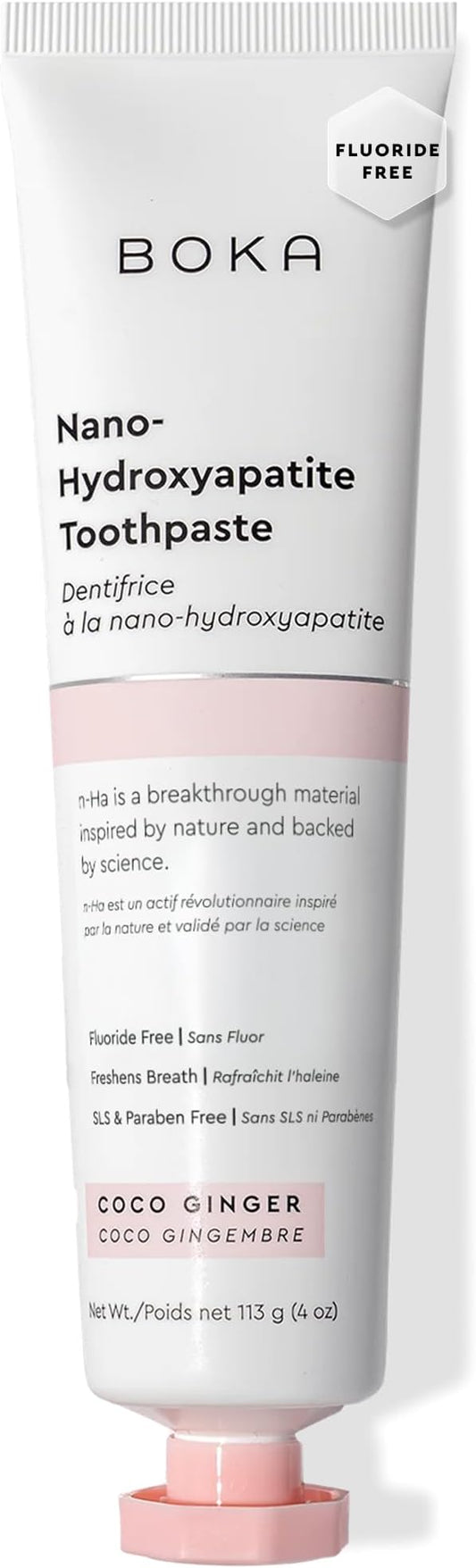 Boka Fluoride Free Toothpaste, Nano Hydroxyapatite Toothpaste, Appropriate for Sensitive Teeth - for Adult, Kids Oral Care - Coco Ginger Flavor, 4 Fl Oz 1Pk US Manufactured