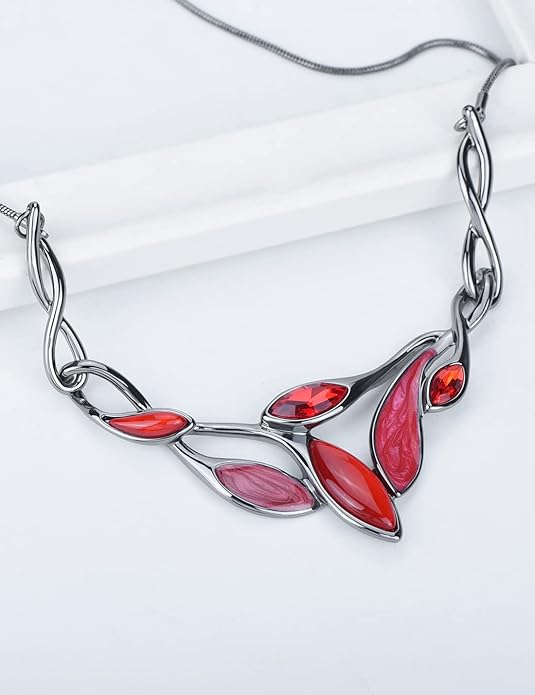 Vintage Statement Jewelry Set Leaf Floral Bohemian Boho Statement Necklace Earring Set Crystal Fashion Costume Jewelry