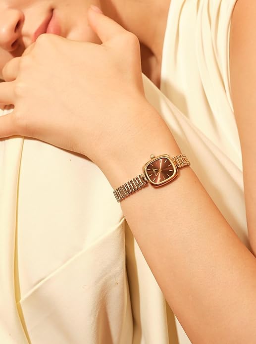 Gold Watches for Women Vintage Ladies Wrist Watches Stainless Steel Dainty Small Gold Watch with Link Removal Tools and Gift Box for Women and Love Ones