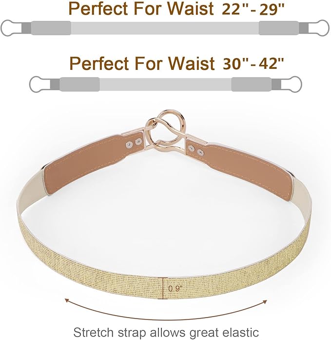 WERFORU Women Skinny Belt for Dresses Retro Stretch Waist Belt with Gold Buckle Set of 4