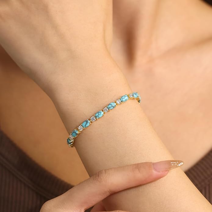 FANCIME 14K Gold Plated Birthstone Bracelets 4mm Sterling Silver Tennis Bracelets Gold Bracelets Birthday Jewelry Gifts for Women 7"