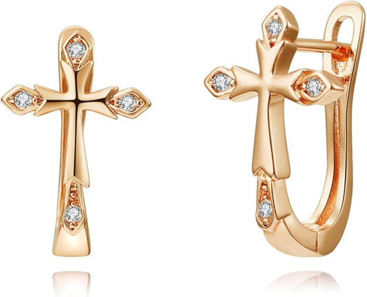 14K Gold Plated Cubic Zirconia Hoop Earrings,Three Row Diamon | Arrows | Double Row of Diamonds Huggie Earrings for Women