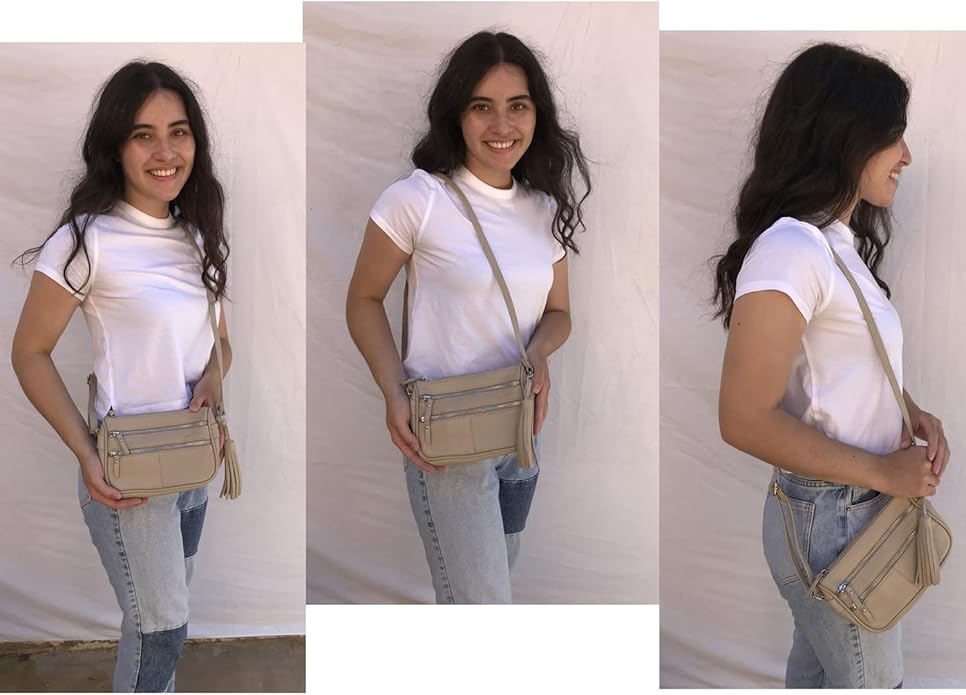 Cowhide Leather Women's Shoulder Purse Small Cross Body Organizer Bag with Many Pockets