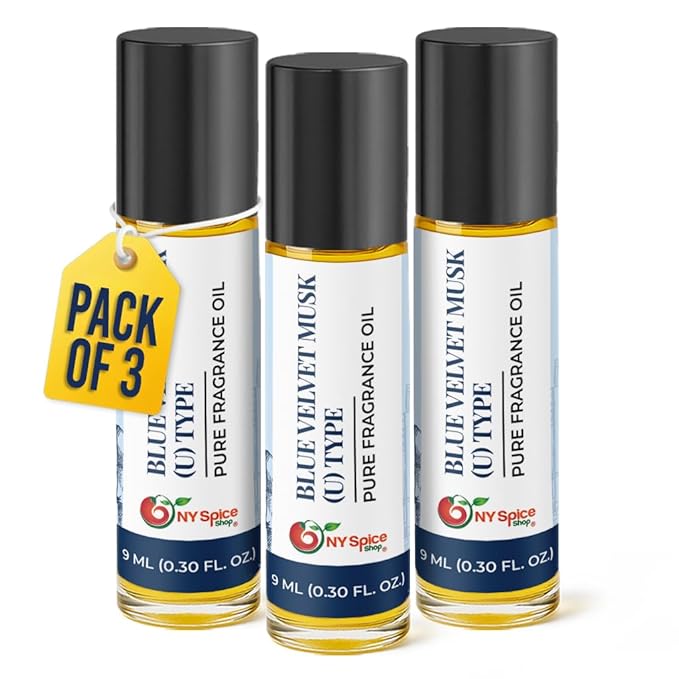 NY Spice Shop Blue Velvet U Musk Type Fragrance – Pack of 3 Musk Inspired Blend – Aromatic Body Oil with Warm Deep Musky Long Lasting Aroma – Layering Fragrance Oil for Personal Scent Collection