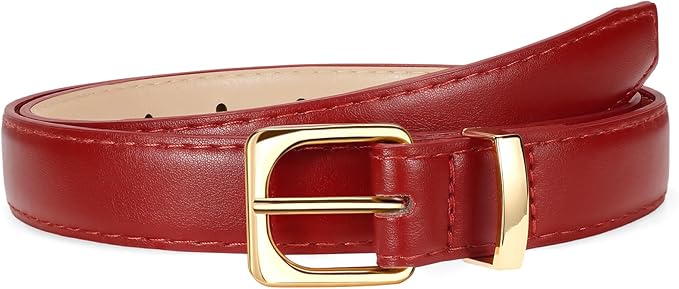 VONMELLI Womens Thin Leather Belt for Jeans Pants Dress Fashion Skinny Belt with Gold Buckle for Women