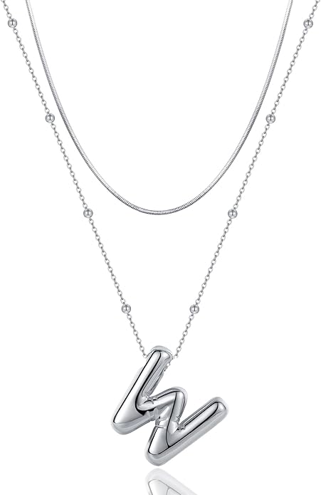 LUCA SMITH Initial Necklaces for Women, Dainty Balloon Bubble Letter, Name Letter Alphabet Pendant Layered Choker Chain Jewelry Gift