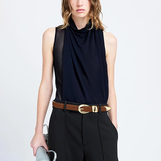 Black Leather Belt for Women Stylish Design with Gold Buckle Ladies Black Belt Perfect for Jeans Dresses