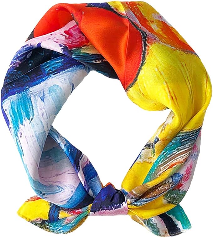 ANDANTINO 100% Mulberry Silk Scarf -21” Lightweight Square Neckerchief – Breathable Digital Printed Scarves with Gift Packed