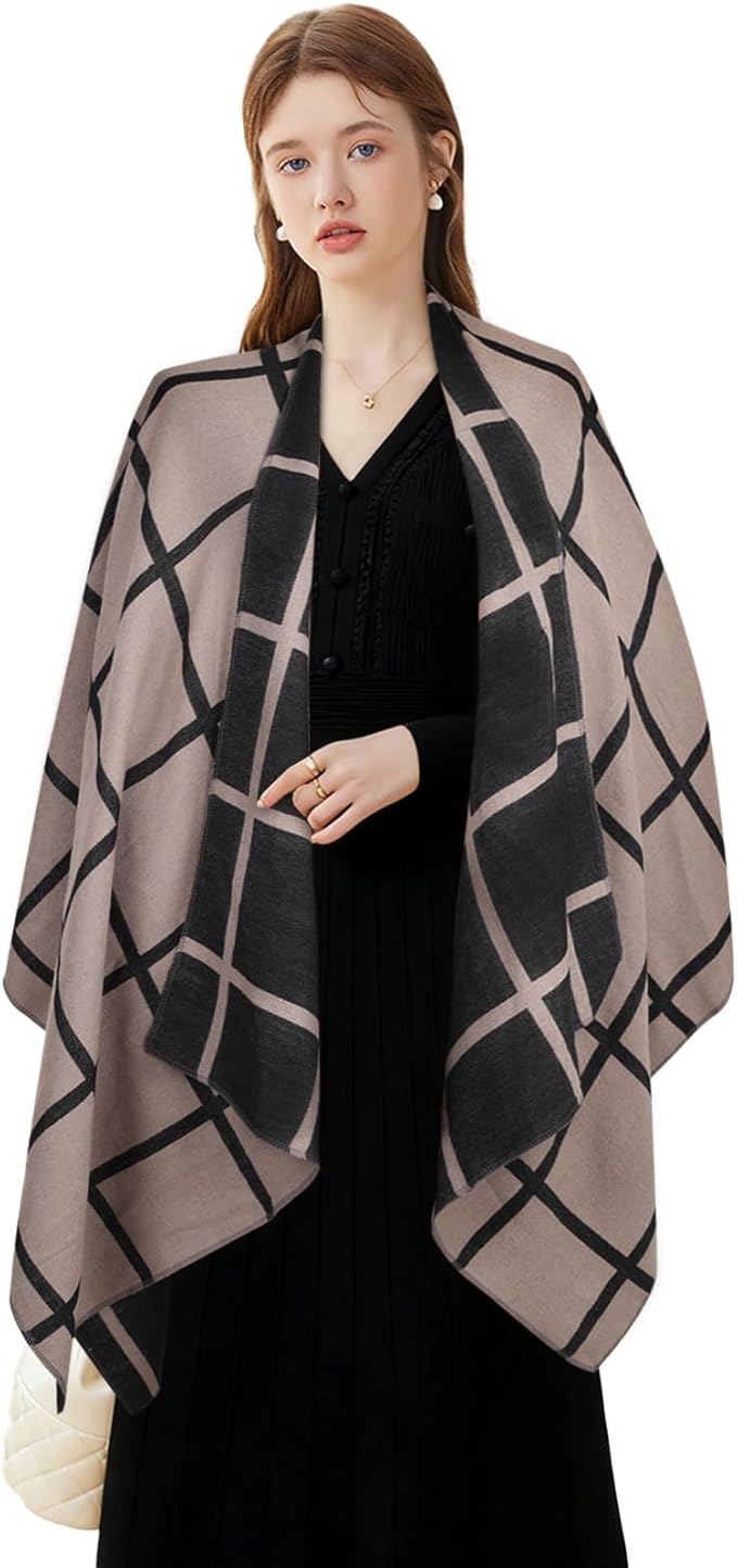 EXTREE Scarfs for Women Pashmina Silky Shawl Wrap for Evening Dressing Blanket Open Front Poncho Cape