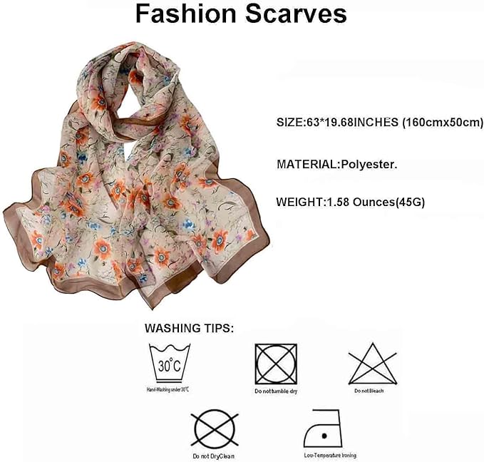 Pokeedioty Scarfs for Women Lightweight Fashion Scarves Elegant Floral Pattern Sheer Scarfs Sunscreen Shawls Wraps