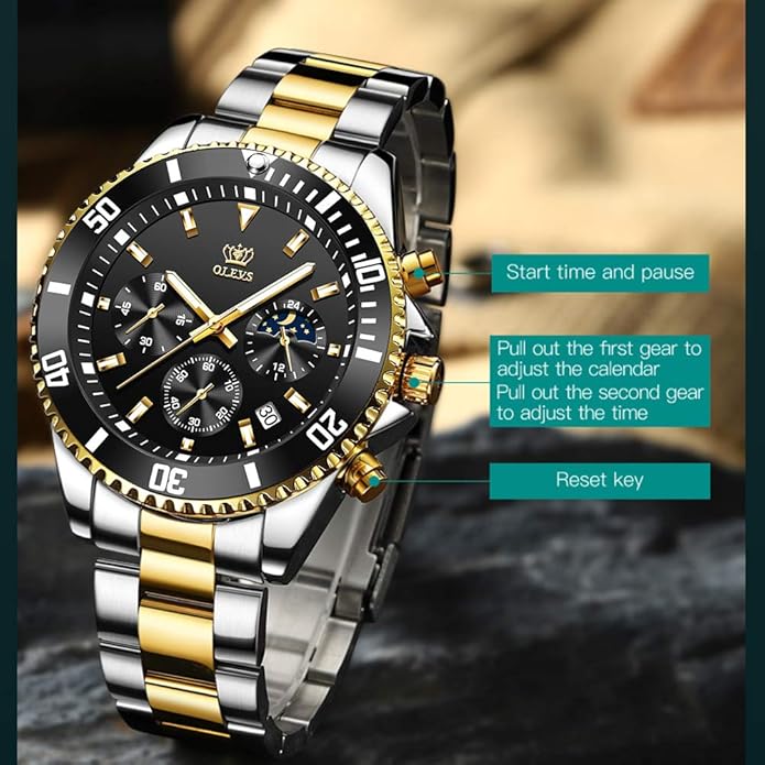 OLEVS Mens Watches Big Face Stainless Steel Waterproof Date Analog Quartz Watches Fashion BusinessWrist Watches for Men…