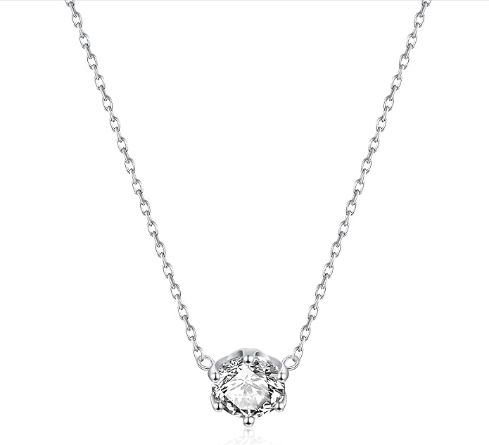 Sterling Silver Necklace with Natural Zircon, Solitaire pendant necklace, Minimalist Dainty Jewelry for Women, Everyday Wear and Gift Idea