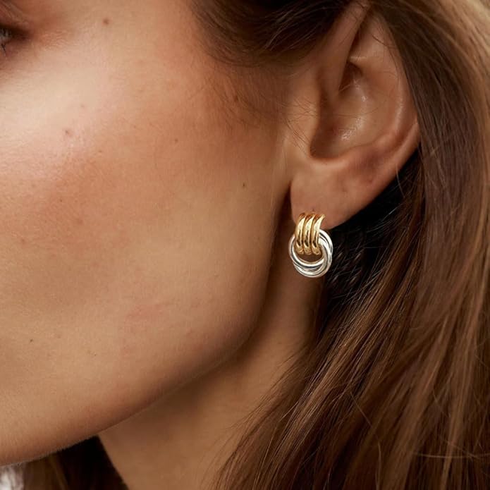Chunky Small Knot Earrings Gold Silver Geometric Earrings for Women Dainty Gold and Silver Plated Dangle Drop Earrings Hypoallergenic and Lightweight Fashion Trendy Jewelry Gifts